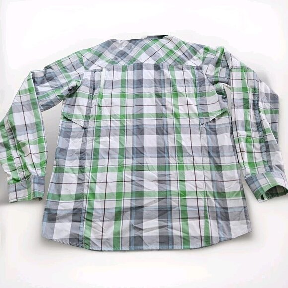 Columbia Shirt Men L Plaid LS Roll Up Tab Pockets Outdoor Sun Protect Vents Mesh - Picture 2 of 16